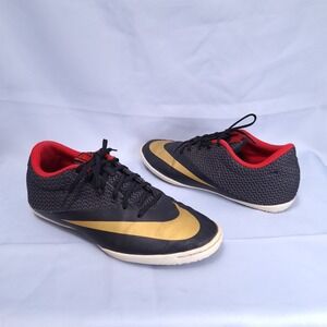 Nike MercurialX Pro IC Indoor Soccer Shoes Mens 8 Black Gold Red Sneaker